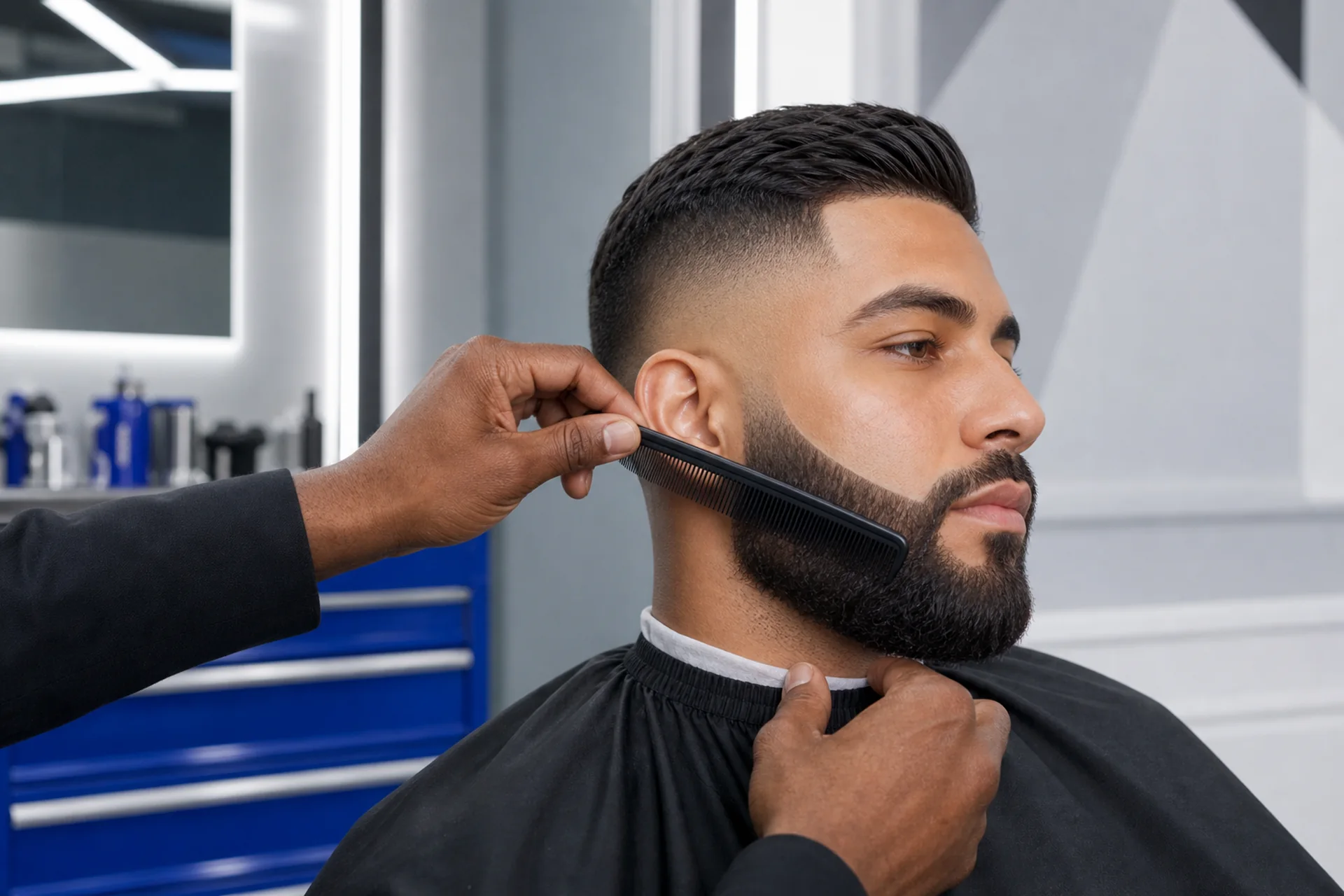 Beard lined up with the comb